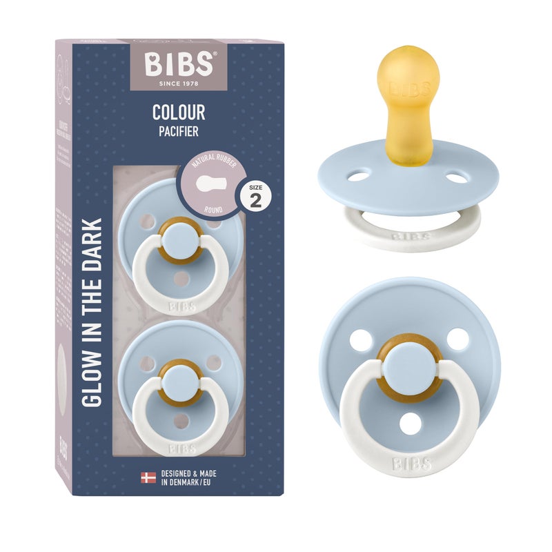 BIBS Pacifiers Colour Collection | Natural Rubber Baby Pacifier | Set of 2 BPA-Free Soothers | Made in Denmark | 6+ Months (Pack of 2) | Baby Blue Night - Image 1