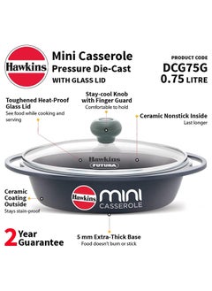 Hawkins Hawkins Die-Cast Grey Mini Casserole W/Gl, 0.75L,5Mm - (Dcg75G)  - Image 2