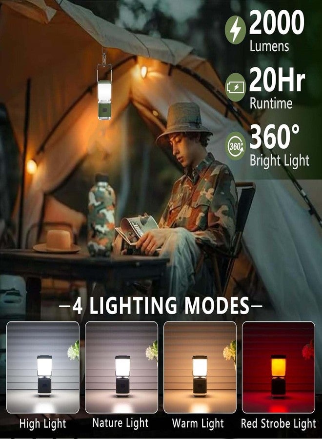 Hoxida Small Camping Lantern Rechargeable, 2000LM LED Camping Lights Lantern with Redlight&20Hours Runtime& Stepless Dimming, Hurricane Emergency Lights for Power Outages, Waterproof, Camping Essentials,2pcs - Image 4