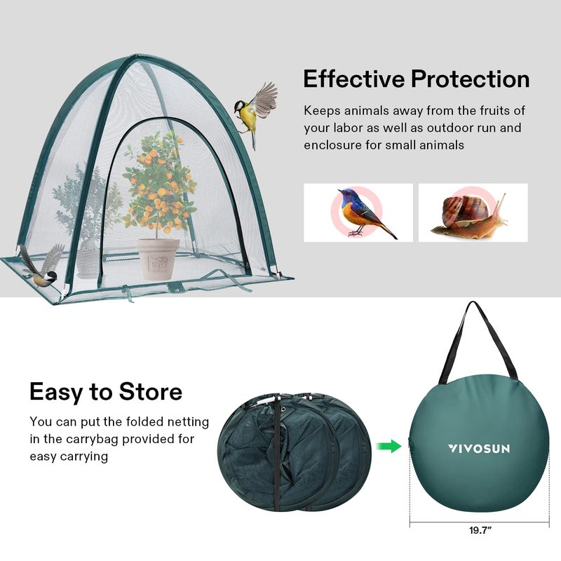 VIVOSUN Garden Netting Cover, 36 x 36 x 39 Inch Pop-up Guard Cover with Zip Entry for Plants, Vegetables, Fruits, Outdoor Run and Enclosure for Small Animals, 2-Pack, Green - Image 3