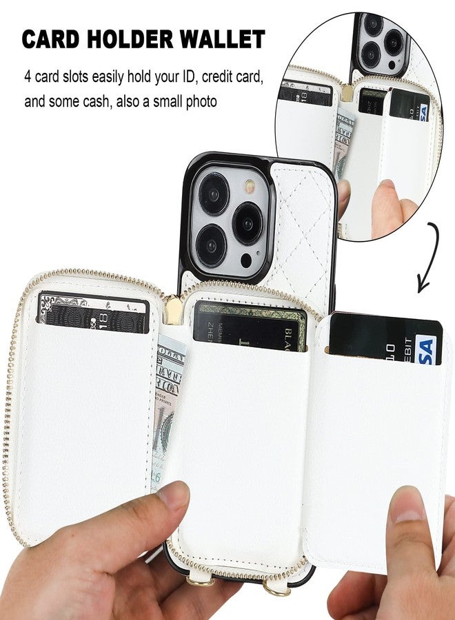 Bocasal Crossbody Wallet Case for iPhone 13 Pro, RFID Blocking PU Leather Zipper Handbag Purse Flip Cover, Kickstand Folio Case with Card Slots Holder Wrist Strap Lanyard 5G 6.1 Inch (White) - Image 4