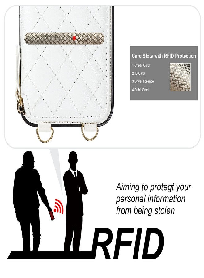Bocasal Crossbody Wallet Case for iPhone 13 Pro, RFID Blocking PU Leather Zipper Handbag Purse Flip Cover, Kickstand Folio Case with Card Slots Holder Wrist Strap Lanyard 5G 6.1 Inch (White) - Image 3