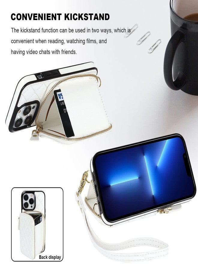 Bocasal Crossbody Wallet Case for iPhone 13 Pro, RFID Blocking PU Leather Zipper Handbag Purse Flip Cover, Kickstand Folio Case with Card Slots Holder Wrist Strap Lanyard 5G 6.1 Inch (White) - Image 5