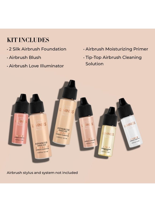 LUMINESS - Luminess Silk 4-in-1 Airbrush Foundation Makeup Starter Kit - Medium Coverage, 6-piece - Includes 2x Silk Airbrush Foundation, Blush, Glow Highlighter, Moisturizer Primer & Airbrush Cleaning Solution - Image 1