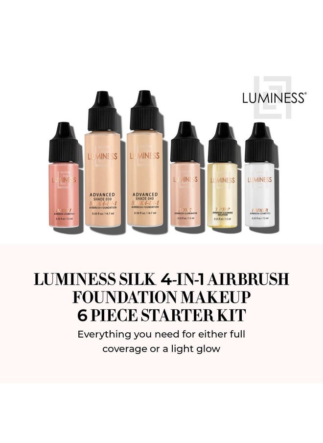 LUMINESS - Luminess Silk 4-in-1 Airbrush Foundation Makeup Starter Kit - Medium Coverage, 6-piece - Includes 2x Silk Airbrush Foundation, Blush, Glow Highlighter, Moisturizer Primer & Airbrush Cleaning Solution - Image 1
