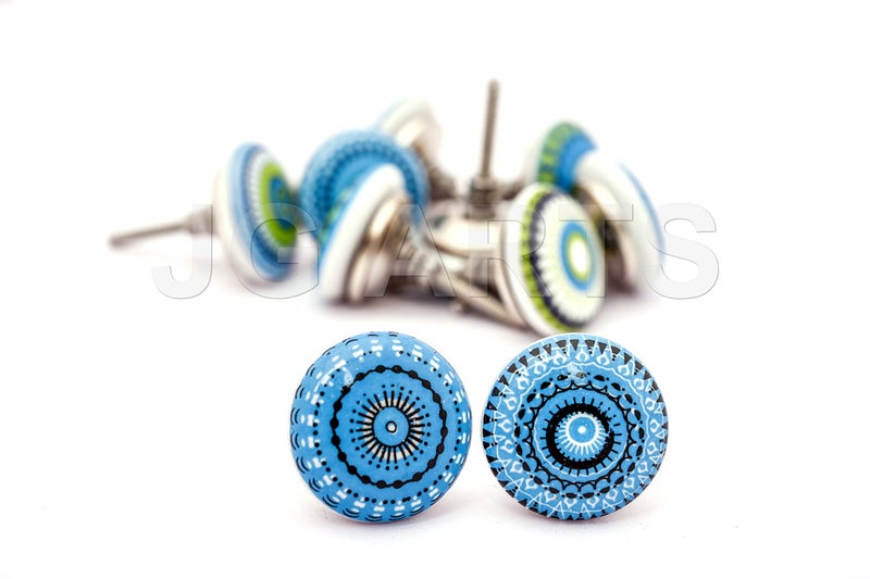 Jgarts Blue Mix Vintage Look Flower Ceramic Knobs Door Handle Cabinet Drawer Cupboard Pull Mandala Xfer New (10) - Image 3