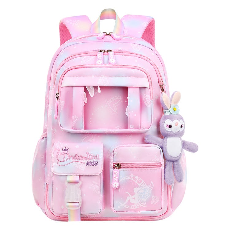Schoolbag Girls Primary School Students Grade One, Two, Three and Six Backpack Bag Girls Lightweight Childrens Backpack Bag Pink 
