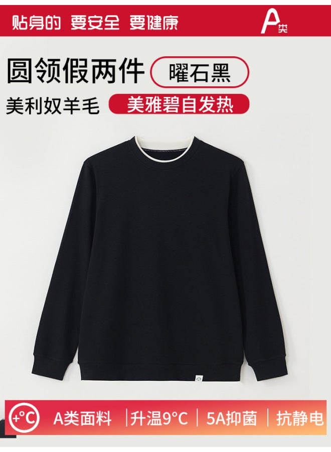 Autumn And Winter New Wool Men's Round-neck Base Shirt, Slim Fit, Versatile, High Elasticity, Heat-generating, Antibacterial, Warm, Thickened Men's Top