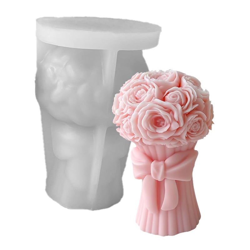 Skytail Silicone Valentine's Day Bouquet Candle Mold Roses Flower Bouquet Mold Making Scented Candle Wax Melts Home Decor Candles Resin Casting Handmade Couple Gift DIY Candle Making Wedding Decor - Image 1