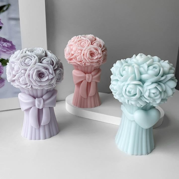Skytail Silicone Valentine's Day Bouquet Candle Mold Roses Flower Bouquet Mold Making Scented Candle Wax Melts Home Decor Candles Resin Casting Handmade Couple Gift DIY Candle Making Wedding Decor - Image 5