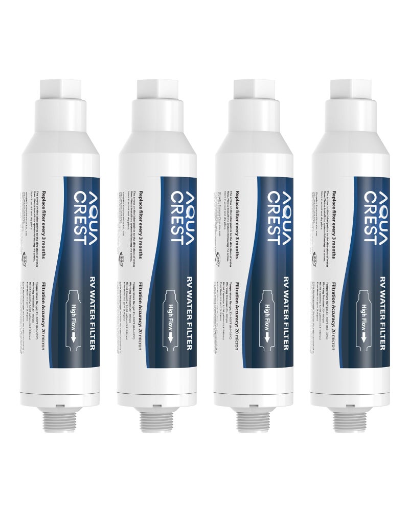 AquaCrest فلتر مياه RV من AQUA CREST، فلتر مياه متصل RV مع شهادة NSF، يقلل من الكلور، والطعم السيئ والرائحة، مثالي للحديقة والمخيم (عبوة 4 فلاتر) - Image 1
