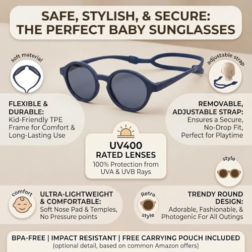 COASION Baby Polarized Sunglasses with Strap Adjustable TPEE Flexible Frame for Toddler Girls Boys Age 0-12 Months (Blue) - Image 3