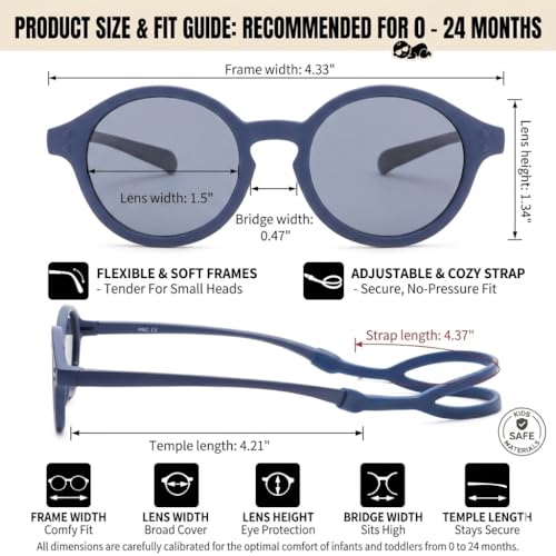 COASION Baby Polarized Sunglasses with Strap Adjustable TPEE Flexible Frame for Toddler Girls Boys Age 0-12 Months (Blue) - Image 5