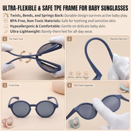 COASION Baby Polarized Sunglasses with Strap Adjustable TPEE Flexible Frame for Toddler Girls Boys Age 0-12 Months (Blue) - Image 4