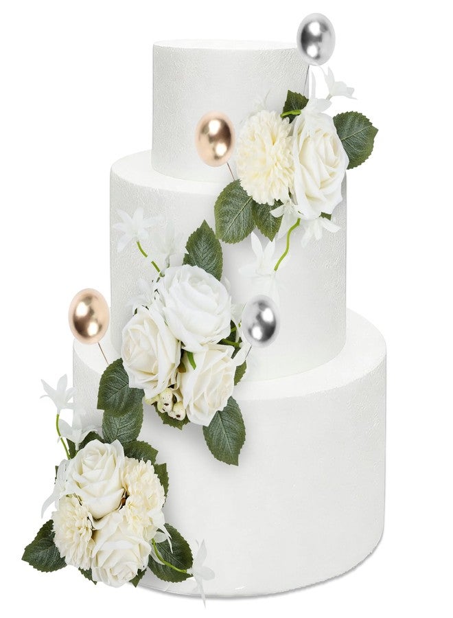 PartyforU Flower Cake Toppers Wedding - 23 Pcs Rustic White Flowers Toppers with Pearls for Bridal Shower Engagement Cake Decorations, Flowers for Anniversary Birthday Cakes Decor - Image 1