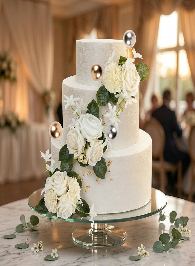 PartyforU Flower Cake Toppers Wedding - 23 Pcs Rustic White Flowers Toppers with Pearls for Bridal Shower Engagement Cake Decorations, Flowers for Anniversary Birthday Cakes Decor - Image 4