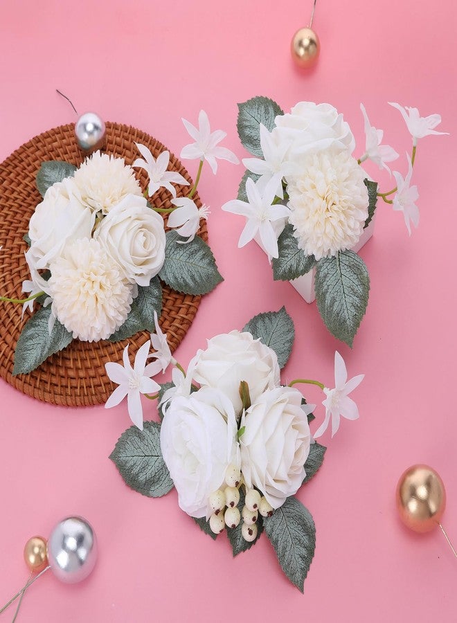 PartyforU Flower Cake Toppers Wedding - 23 Pcs Rustic White Flowers Toppers with Pearls for Bridal Shower Engagement Cake Decorations, Flowers for Anniversary Birthday Cakes Decor - Image 5