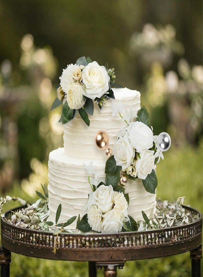 PartyforU Flower Cake Toppers Wedding - 23 Pcs Rustic White Flowers Toppers with Pearls for Bridal Shower Engagement Cake Decorations, Flowers for Anniversary Birthday Cakes Decor - Image 2