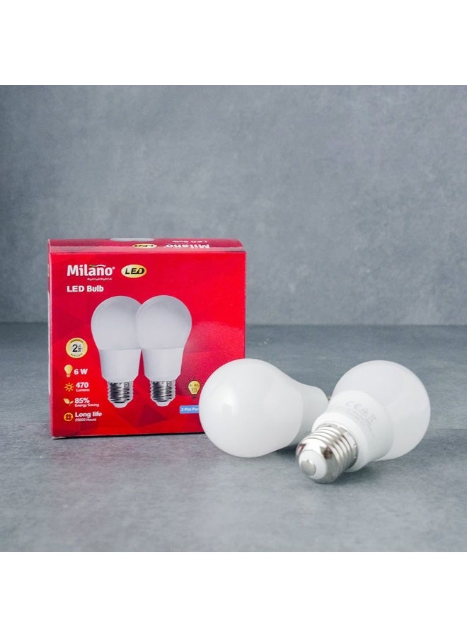 DANUBE HOME مصباح دانوب هوم ميلانو LED مجموعة 2 قطعة 6 واط E-27 4000 كيلفن | مصابيح توفير الطاقة لغرفة المعيشة وغرفة النوم وغرفة الطعام والمكاتب - Image 3