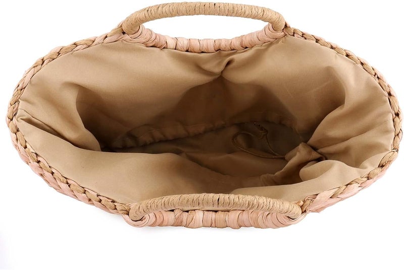 EROUGE Natural Chic Straw Bag Hand Woven Round Handle Handbags Retro Summer Beach Bag - Image 5