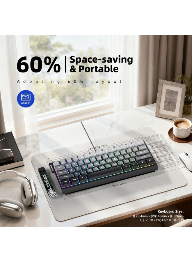 7كيز لوحة مفاتيح ألعاب صغيرة سلكية بنسبة 60%، بإضاءة خلفية RGB بـ 16 مليون لون، و25 مفتاحًا بتقنية منع التداخل، وتصميم محمول فائق الصغر بـ 61 مفتاحًا بلون رمادي متدرج، مناسبة لأجهزة الكمبيوتر المكتبية/الشخصية/أجهزة ماك/أجهزة الكمبيوتر المحمولة - Image 3