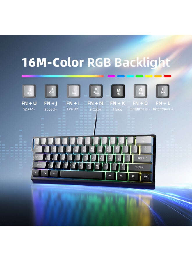 7كيز لوحة مفاتيح ألعاب صغيرة سلكية بنسبة 60%، بإضاءة خلفية RGB بـ 16 مليون لون، و25 مفتاحًا بتقنية منع التداخل، وتصميم محمول فائق الصغر بـ 61 مفتاحًا بلون رمادي متدرج، مناسبة لأجهزة الكمبيوتر المكتبية/الشخصية/أجهزة ماك/أجهزة الكمبيوتر المحمولة - Image 4