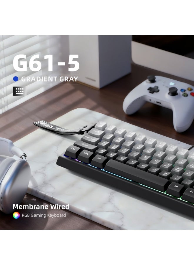 7كيز لوحة مفاتيح ألعاب صغيرة سلكية بنسبة 60%، بإضاءة خلفية RGB بـ 16 مليون لون، و25 مفتاحًا بتقنية منع التداخل، وتصميم محمول فائق الصغر بـ 61 مفتاحًا بلون رمادي متدرج، مناسبة لأجهزة الكمبيوتر المكتبية/الشخصية/أجهزة ماك/أجهزة الكمبيوتر المحمولة - Image 2