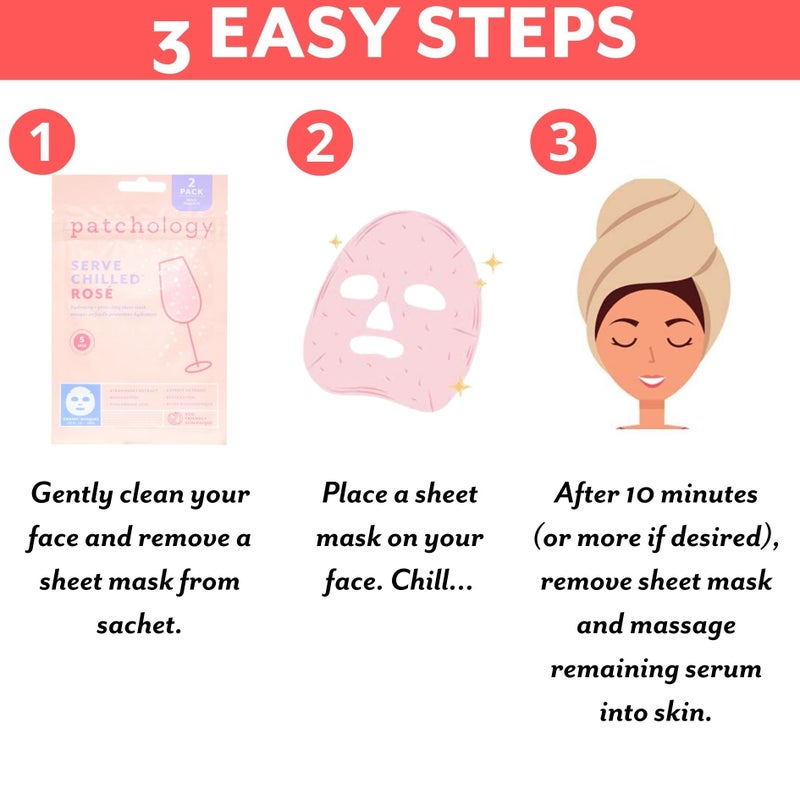 Patchology Serve Chilled RosÃ© Facial Sheet Mask - Hydrating & Soothing Face Mask with Hyaluronic Acid for Glowing Skin, RosÃ© Scented Skin Care Treatment, Self-Care Spa Experience at Home - 2 Pairs - Image 5