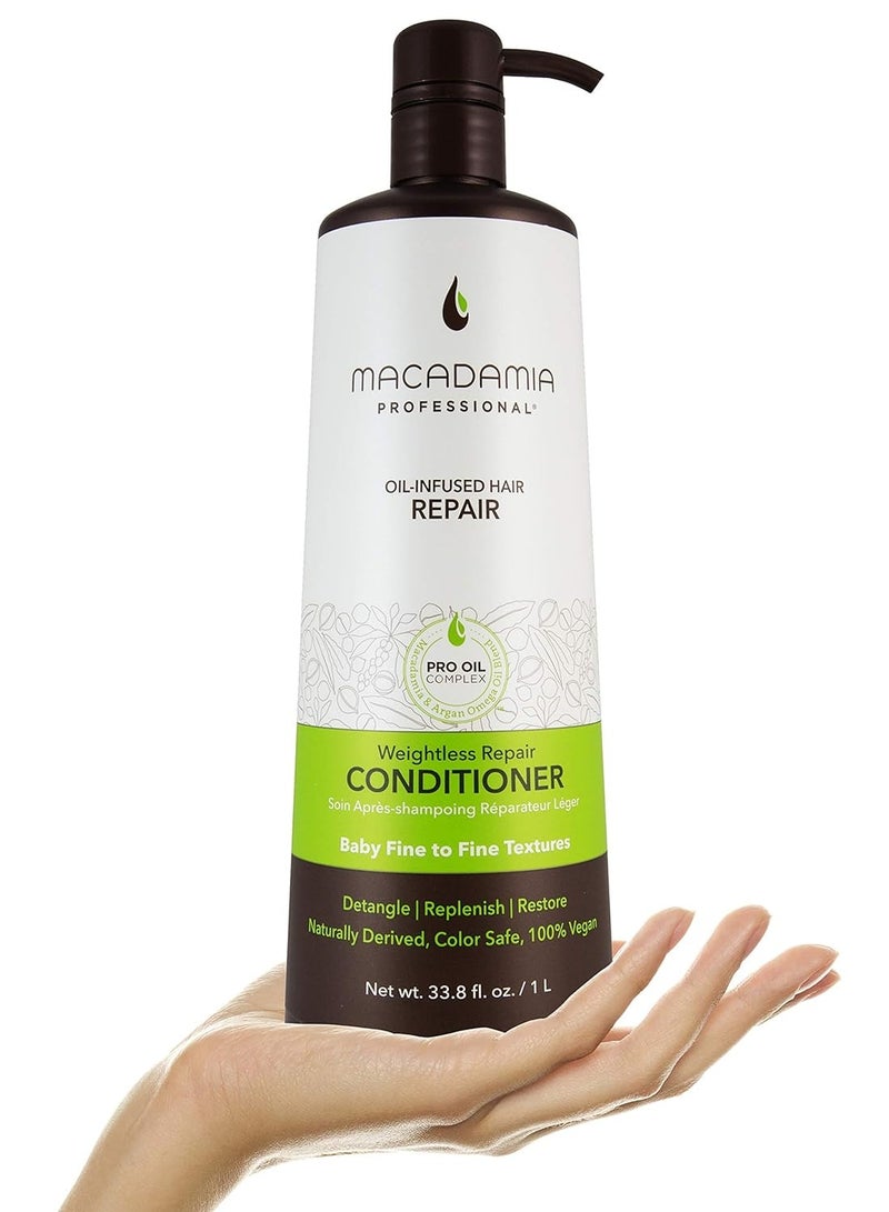 Macadamia Professional منتجات العناية بالشعر من ماكاداميا بروفيشينال خالية من الكبريتات والبارابين طبيعية عضوية خالية من القسوة نباتية بلسم إصلاح خفيف الوزن للشعر، أخضر، بلسم، 33.8 أونصة سائلة