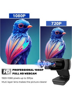 BUPY Web Cameras for Computers, 1080P USB Webcam with Microphone for PC/Laptop/Desktop/Video Calling/Conferencing Full HD 1080p Noise Reduction Digital Mic - Black  - Image 2