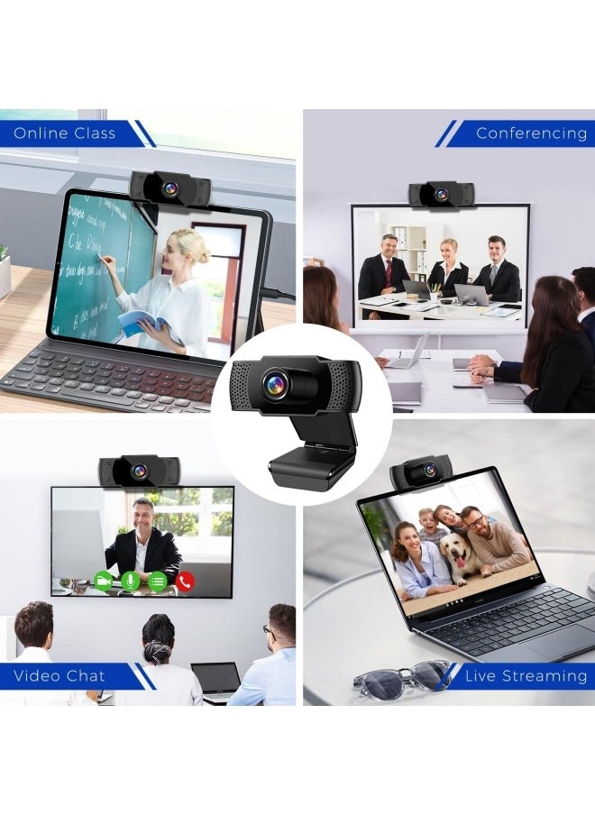 BUPY - Web Cameras for Computers, 1080P USB Webcam with Microphone for PC/Laptop/Desktop/Video Calling/Conferencing Full HD 1080p Noise Reduction Digital Mic - Black - Image 1