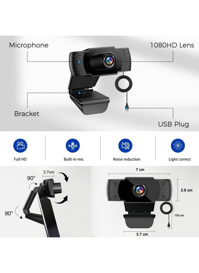 BUPY - Web Cameras for Computers, 1080P USB Webcam with Microphone for PC/Laptop/Desktop/Video Calling/Conferencing Full HD 1080p Noise Reduction Digital Mic - Black - Image 1