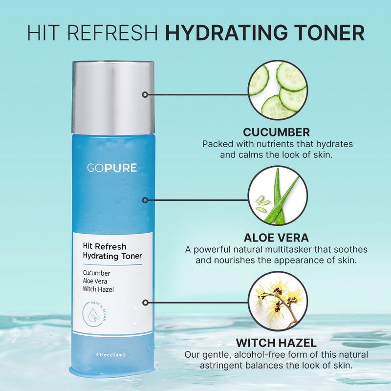 goPure Hit Refresh Hydrating Toner â€“ Routine Prep Step, Visibly hydrates, Supports a Balanced pH, visibly clarifies pores, removes Excess Oil & impurities, Great for All Skin Types - Image 4