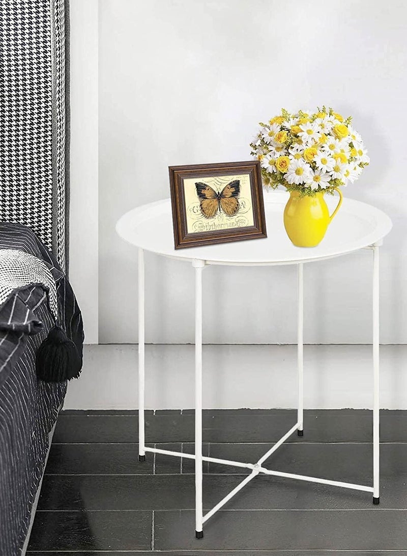 Generic Metal Tray End Table  Round Accent Coffee Side Table Anti-Rust and Waterproof Outdoor Small Side Table, Indoor Modern Sofa Side Table Bedside Table for Living Room Bedroom Balcony (White) - Image 5