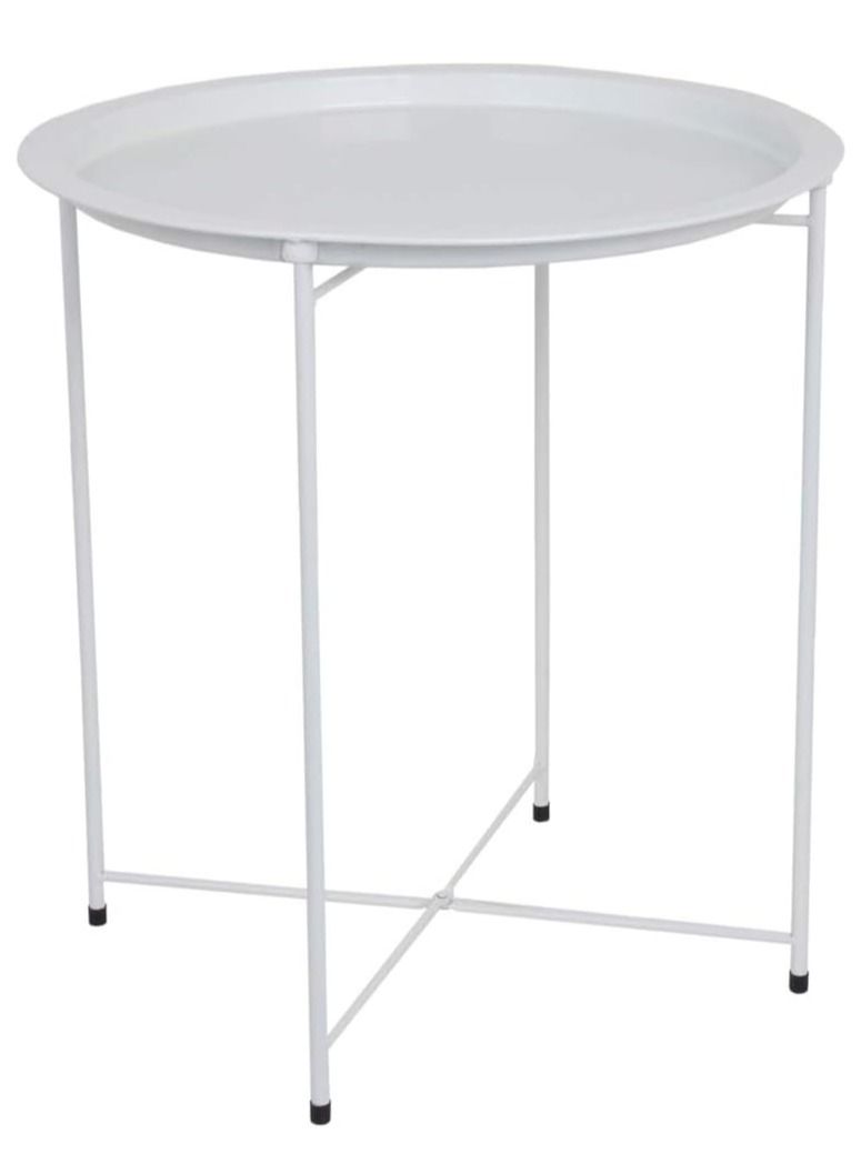 Generic Metal Tray End Table  Round Accent Coffee Side Table Anti-Rust and Waterproof Outdoor Small Side Table, Indoor Modern Sofa Side Table Bedside Table for Living Room Bedroom Balcony (White) - Image 2