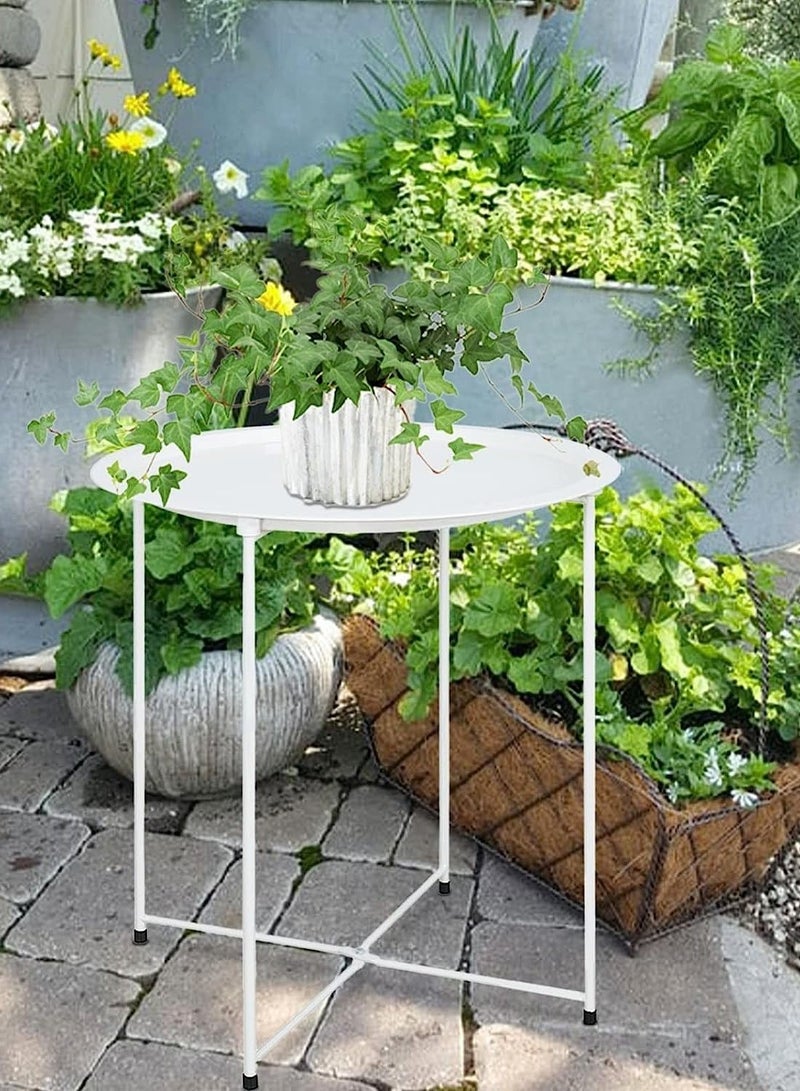 Generic Metal Tray End Table  Round Accent Coffee Side Table Anti-Rust and Waterproof Outdoor Small Side Table, Indoor Modern Sofa Side Table Bedside Table for Living Room Bedroom Balcony (White) - Image 4