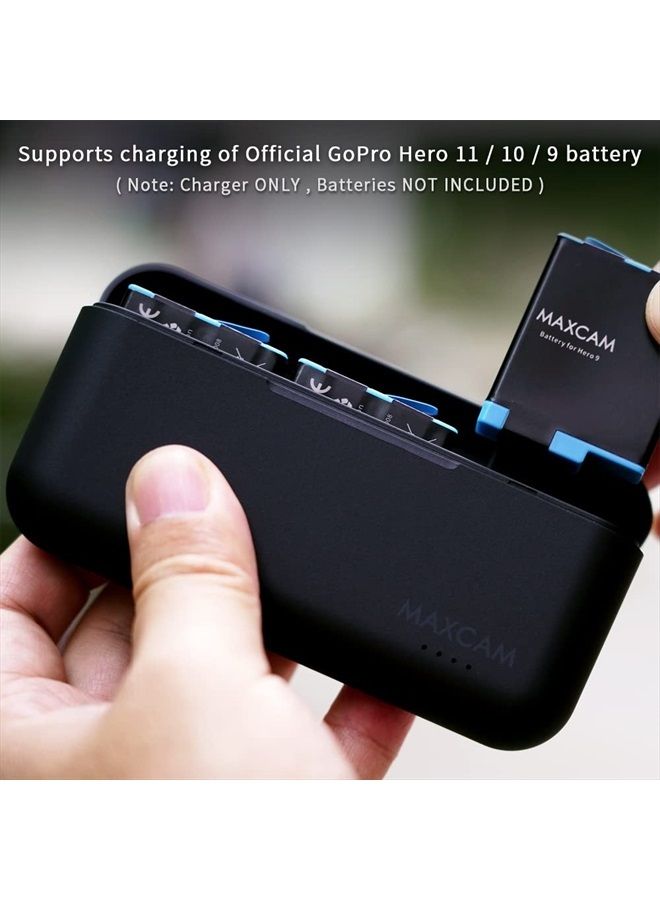 MAXCAM Power Triple Battery Charger for GoPro HERO11/HERO10/HERO9 Enduro Battery Black - Image 3
