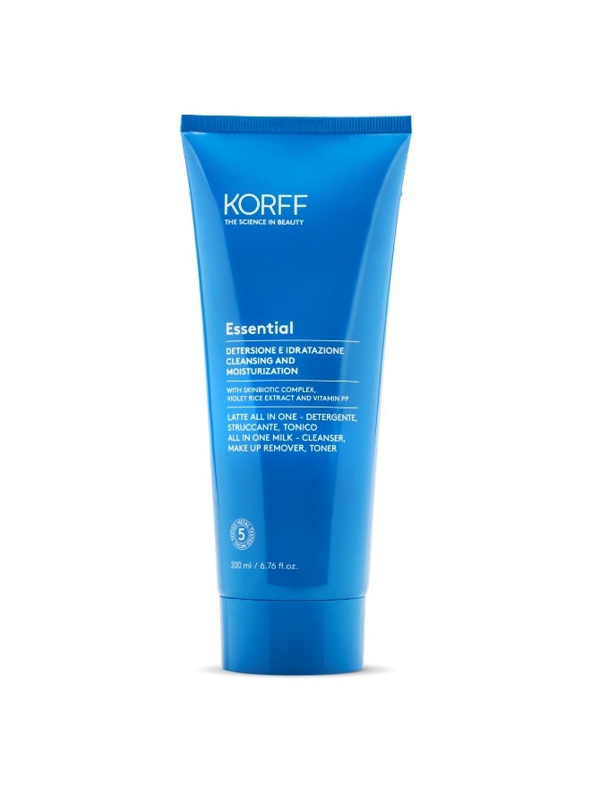 Korff Essential All In One Milk Cleanser 200ml Facial Cleanser Makeup Remover Toner with Niacinamide and Hyaluronic Acid for Dry Sensitive Skin Daily Care