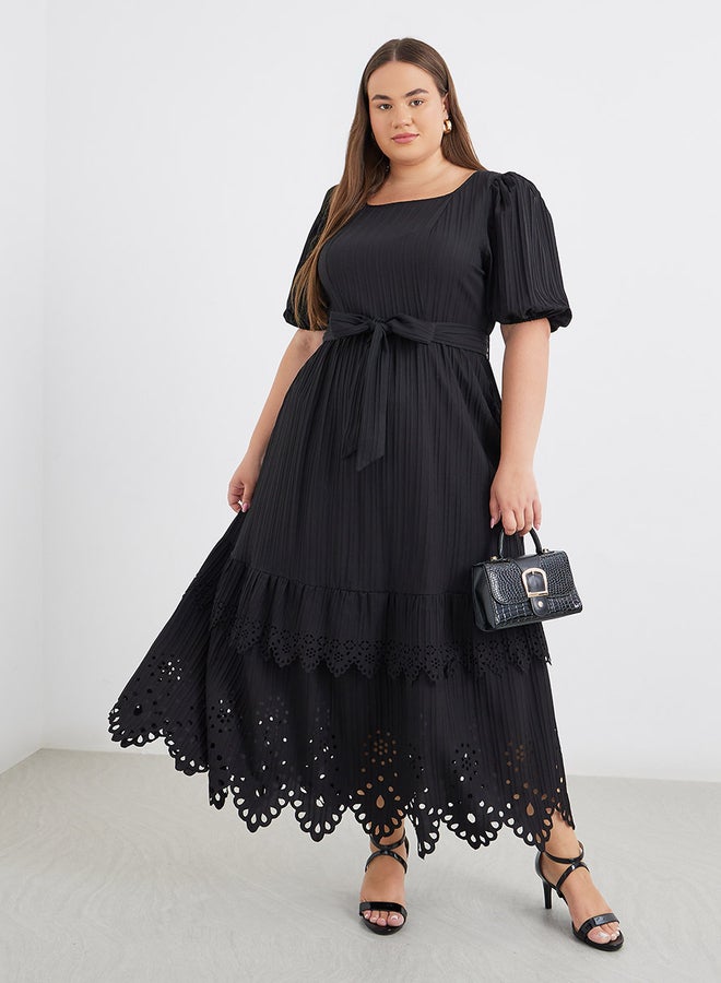 Styli Plus Black Maxi Dress with Cut-Out Pattern - Image 2