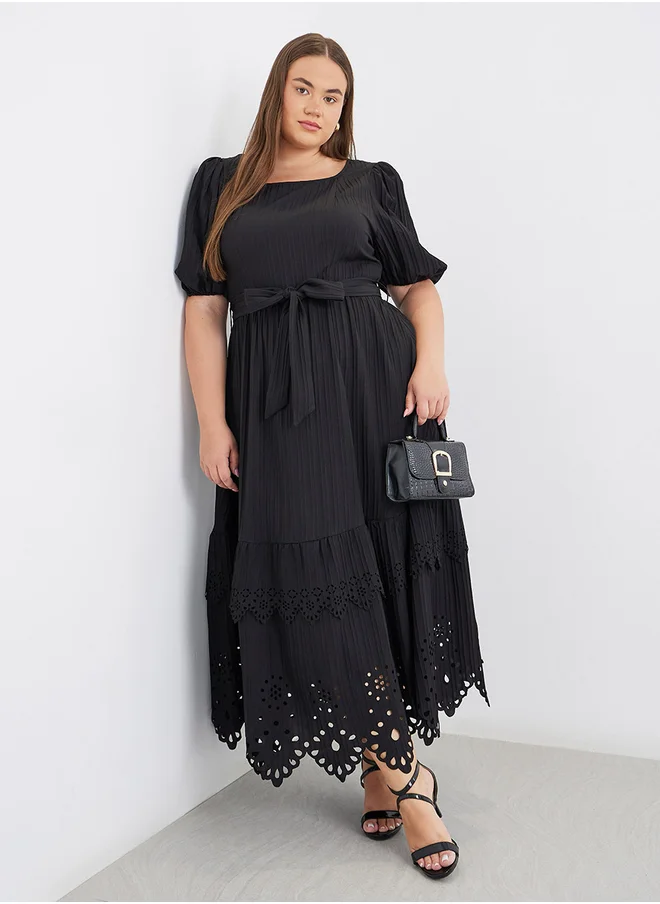 Styli Styli Plus Black Maxi Dress with Cut-Out Pattern