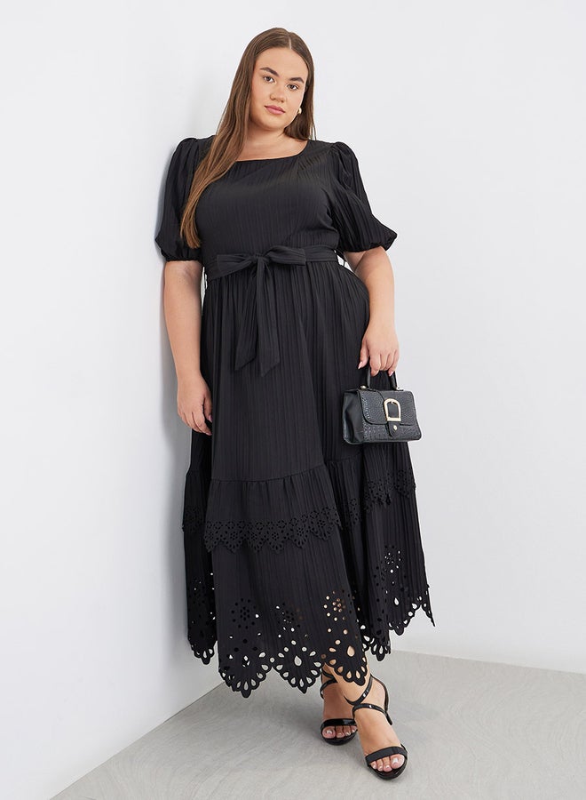 Styli Plus Black Maxi Dress with Cut-Out Pattern - Image 1
