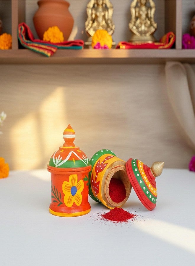 Fine Craft India Wooden Kumkum Box Sindoor Dani - Hand-Painted Multicolor Traditional Sindoor Dibbi Set of 2 Best Gift for Bride (3 Inch Height) Sindoor_Dibbi003 - Image 4