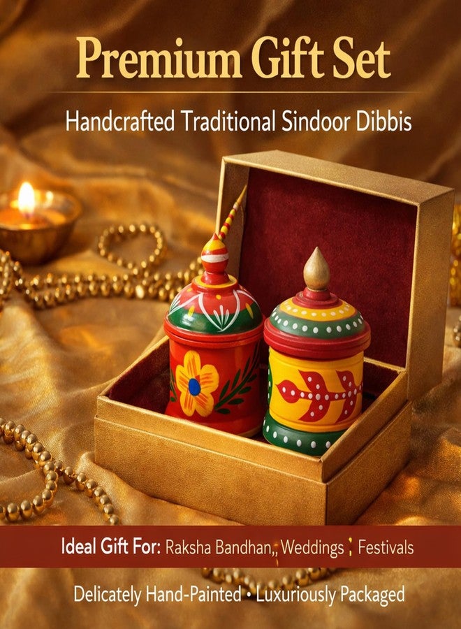 Fine Craft India Wooden Kumkum Box Sindoor Dani - Hand-Painted Multicolor Traditional Sindoor Dibbi Set of 2 Best Gift for Bride (3 Inch Height) Sindoor_Dibbi003 - Image 5