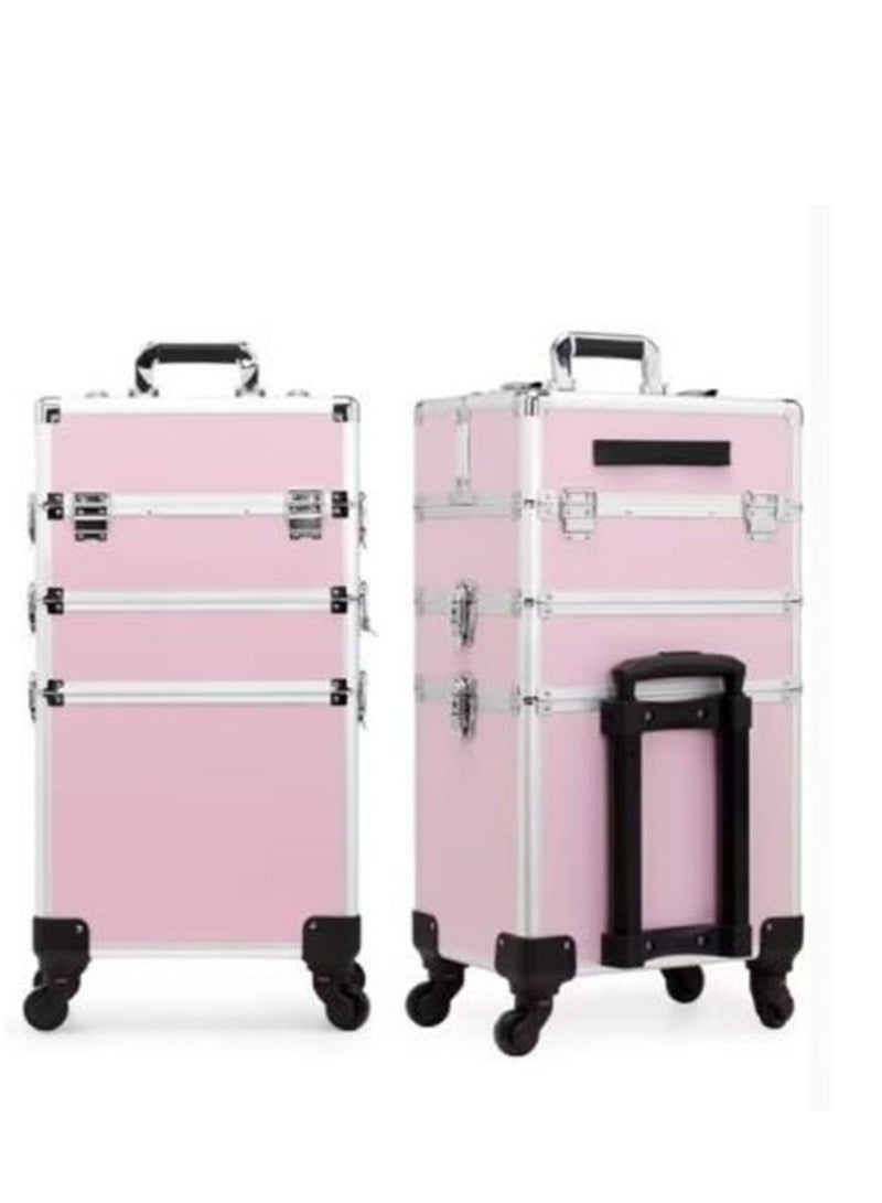 Generic Large Makeup Train Case Rolling Train Case Professional Makeup Organizer Box Portable Traveling Cosmetic Case With Wheels (Pink-3Layer)  - Image 1