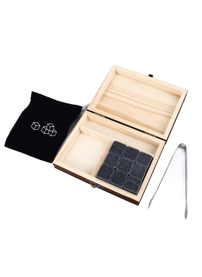 Thoraya - Whisky Stones Cube Shaped Granite Chilling Whiskey Rocks Set Recyclable Quick Drying Whisky Stones with Pine Box - Image 1