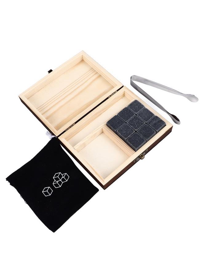 Thoraya - Whisky Stones Cube Shaped Granite Chilling Whiskey Rocks Set Recyclable Quick Drying Whisky Stones with Pine Box - Image 1