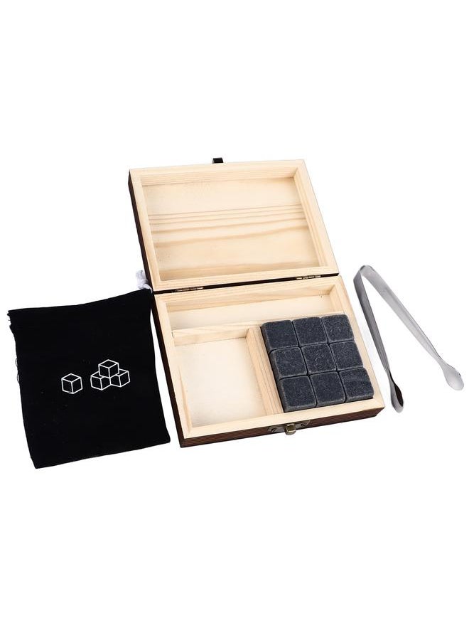 Thoraya - Whisky Stones Cube Shaped Granite Chilling Whiskey Rocks Set Recyclable Quick Drying Whisky Stones with Pine Box - Image 1