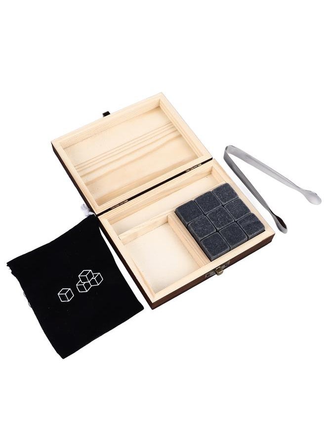 Thoraya - Whisky Stones Cube Shaped Granite Chilling Whiskey Rocks Set Recyclable Quick Drying Whisky Stones with Pine Box - Image 1