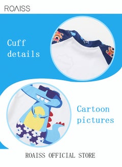 roaiss 3 Piece Kids Swimsuit with Cap Set Toddler Boys Cartoon Crocodile Print Swimwear Children Swimming Trunks Short Sleeves Clothing Beachwear Bathing Suit for Summer Blue/White  - Image 5