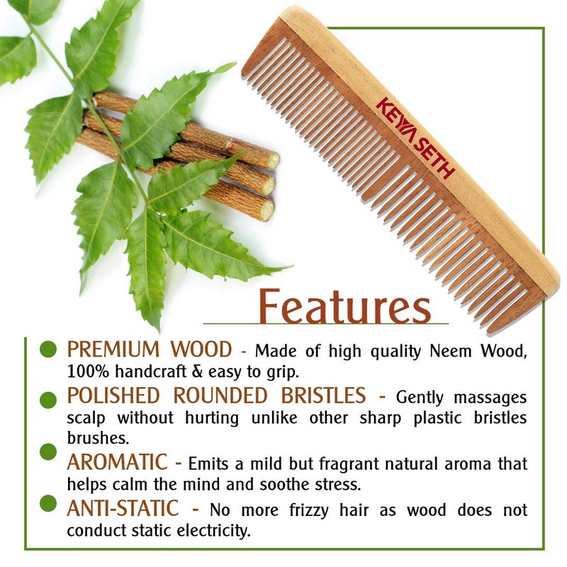 KEYA SETH AROMATHERAPY, DEVICE OF DROP Keya Seth Aromatherapy Organic Neem Wooden Comb II Massages Scalp Stimulates Hair Growth Removes Dandruff - Image 4